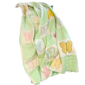Vintage patchwork quilt butterfly green handmade machine sewn 90x72